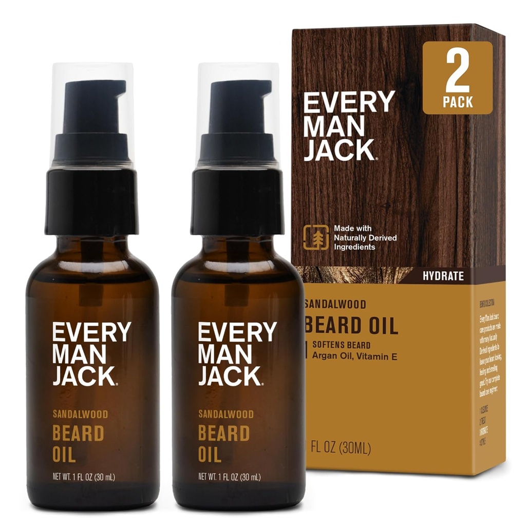 Hver mann Jack Sandalwood Beard Olje - Moisturize & myk din Beard - leeve it og flakes - laget w / naturlig avledet ingredienser som vitamin E, Argan olje og boreolje - 1 oz - 2 pakke
