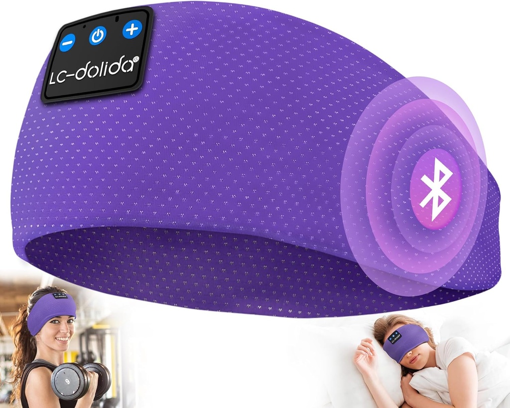LC-dolida søvn hodetelefoner Bluetooth 5.4, Hodebånd hodetelefoner øretelefoner trådløs, søvnmaske for søvn, Sport, Gaver, Trening, Jogging, Yoga,Insomnia, Air Travel, Meditasjon