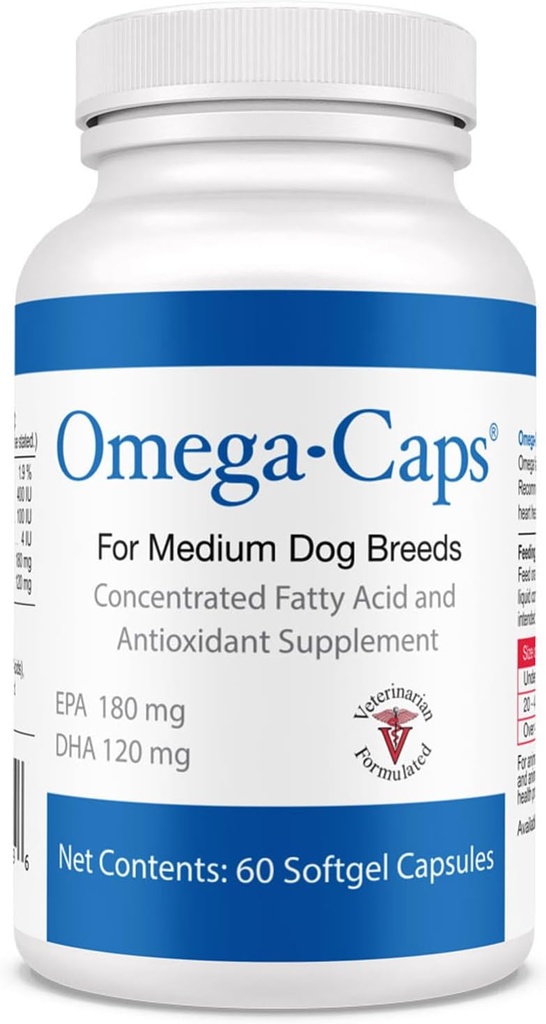 Omega-kapsler For Medium Hundeavler - Omega 3, Vitaminer, Mineraler, Antioksidanter - Støtte immunsystem, ledd, hjerte og hjerne - 60 Softgelkapsler
