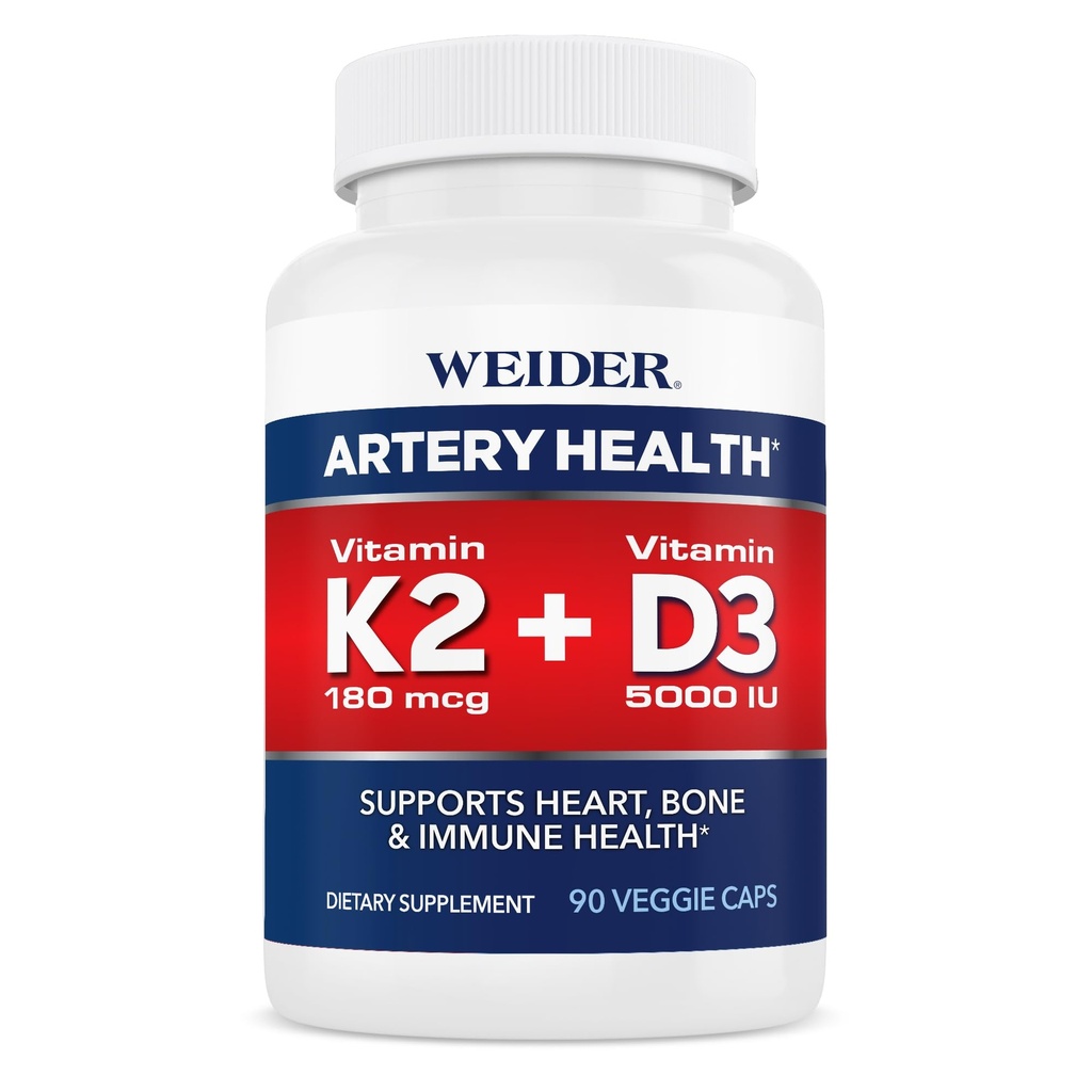 Weider Artery Helse Supplement, vitamin K2 (180mcg) & vitamin D3 (5000iu), 90 Veggie Kapsler