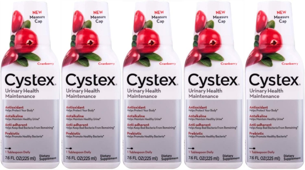 Cystex UTI Prebiotic Cranberry Liquid, Urin Tract Støtte med D-Mannose, Vitamin C, og Bromelain, 7,6 FL OZ (Pack of 5)