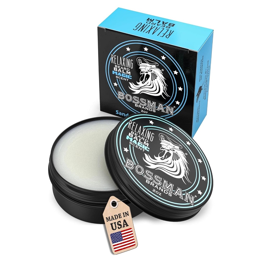 Bossman Relaxing Beard Balm for menn (Magic Scent) – Tames, Relaxes, Thickens & Softens for Ultimate Beard Care – laget i USA