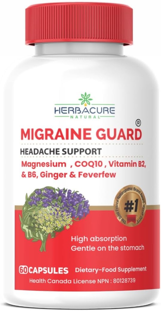 Migraine Guard ® Ny Migraine Relief Hodepine Forebygging, klinisk bevist COQ10, VIT B2, VIT B6, Feberfew, Magnesium Glycinate, Ginger, Eksepsjonell respons under forsøk laget i Canada