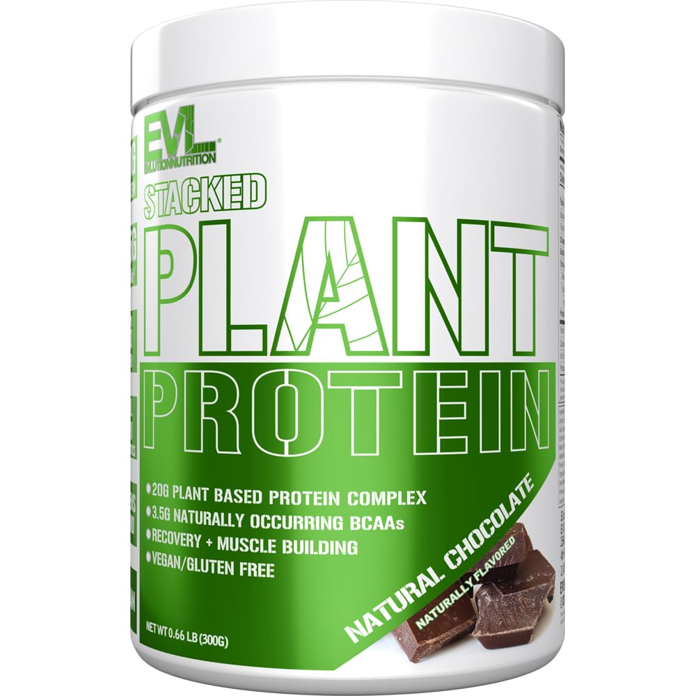 Evlution Ernæring Stacked Plant Protein pulver, Vegansk, Ikke-GMO, Glutenfri, Probiotika, BCAA, Fiber, Plantebasert Protein kompleks, 300G (Naturlig sjokolade)