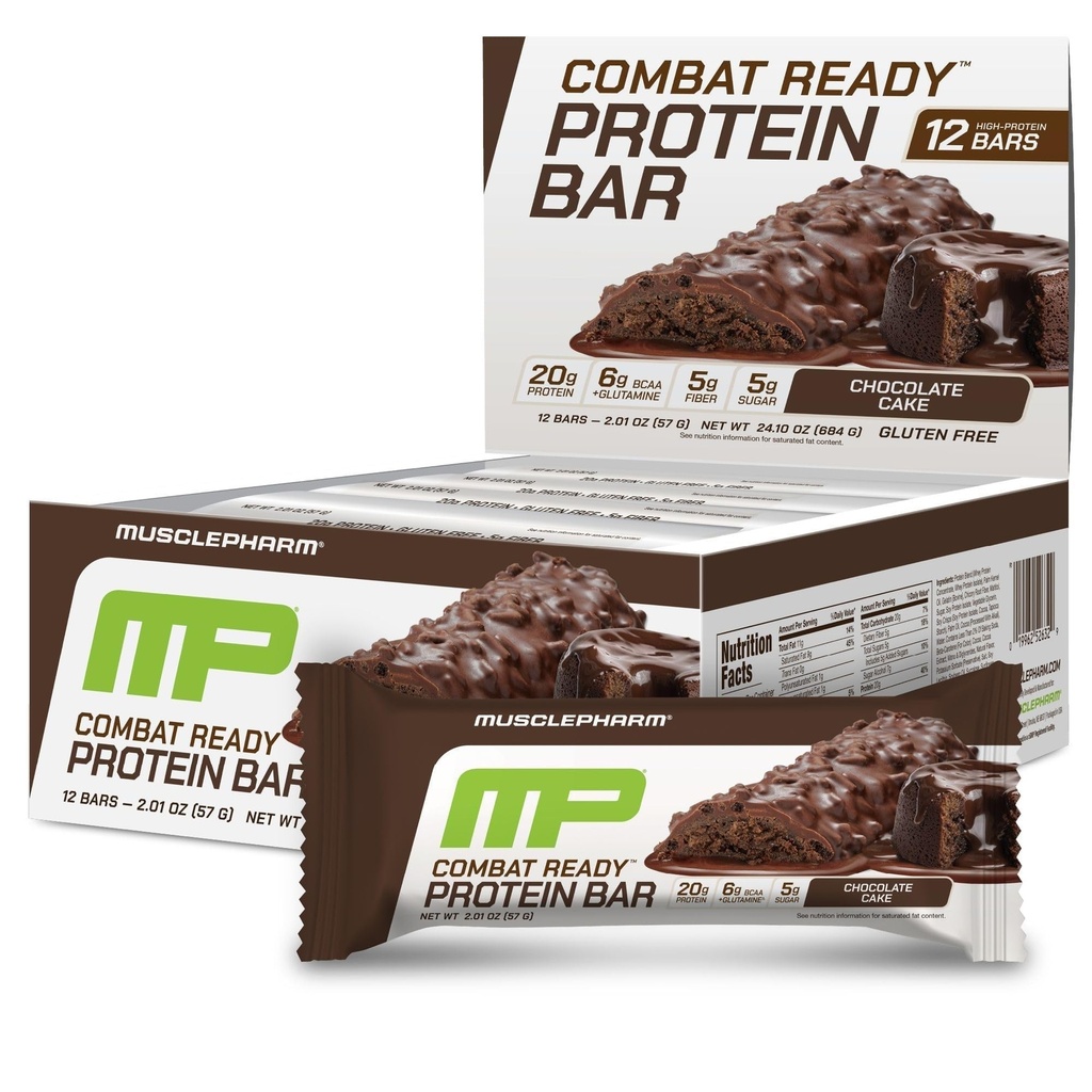 MusclePharm Combat Sport Bar, Sjokolade Kake Flavor høyprotein Barer, Combat Krabber, brenselytelse og møte energibehov, 20g Protein fra Whey Protein, 5g Fiber, Glutenfri, 12 Bars
