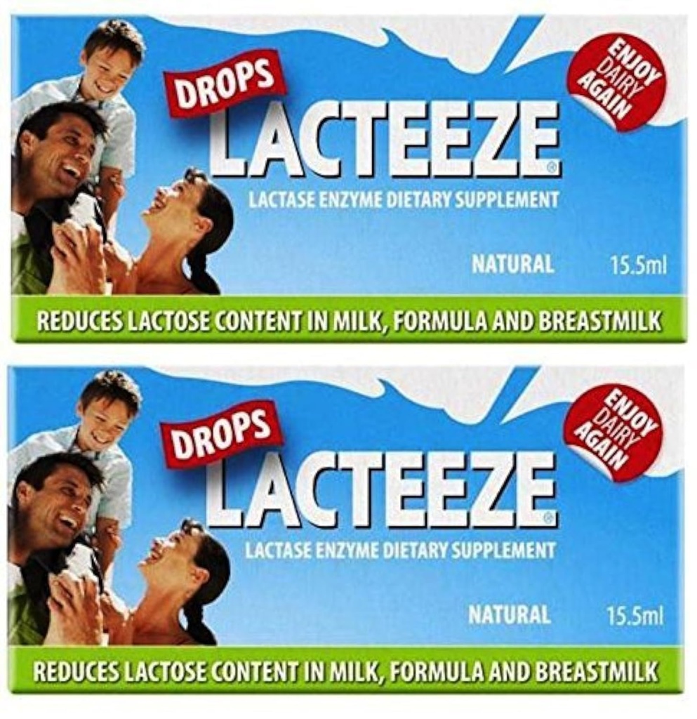 2 pakke Lactase Enzyme Lacteeze Drops 15,5 ml væske