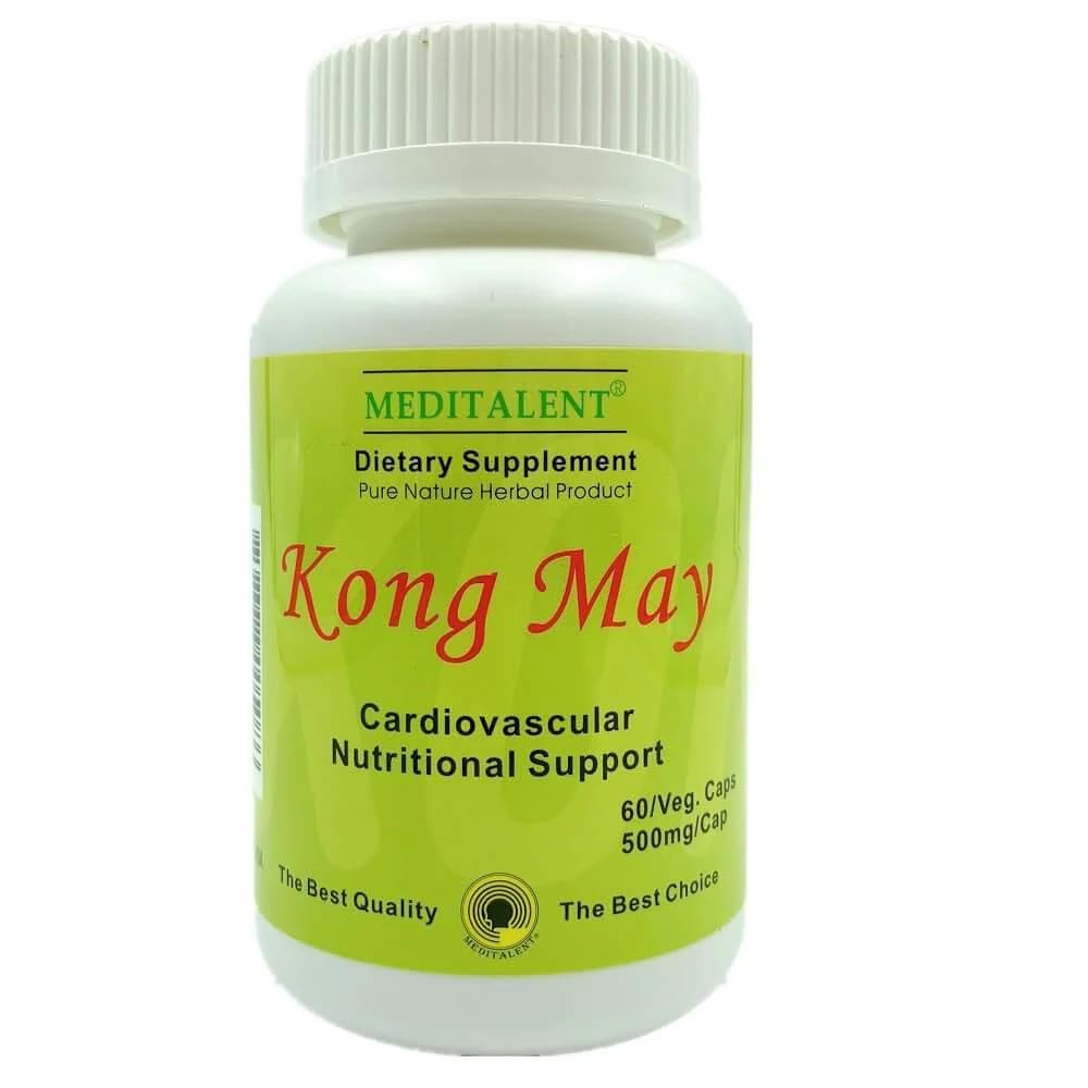 Kong May Herbal Supplement med rød yeast ris, Natto Fermented Powder, Antrodia Mushrooms  enhver naturlig kardiovaskulær støtte for generell helse og velvære - 60 kapsler av Meditalent
