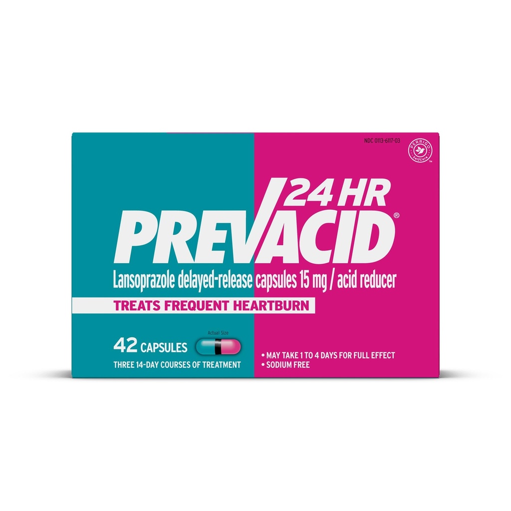 Foreløpig syre 24HR Lansoprazol Forsenket episoderkapsler, 15 mg/Acid Reduser, Protonpumpehemmer (PPI) for Heartburn Relief, 42 greve