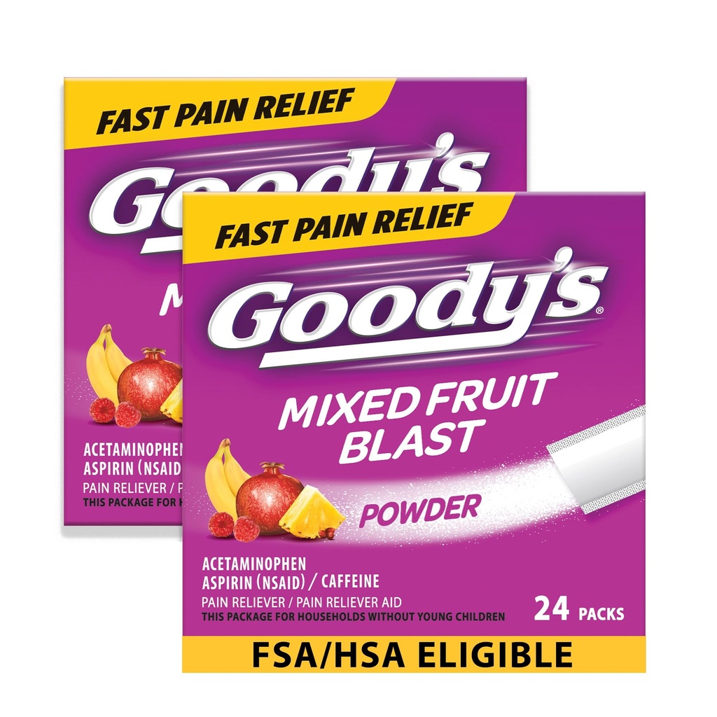Goodys ekstra styrke hodepine pulver, blandet frukt Blast flavor oppløselige pakker, 24 individuelle pakker (2 Pack)