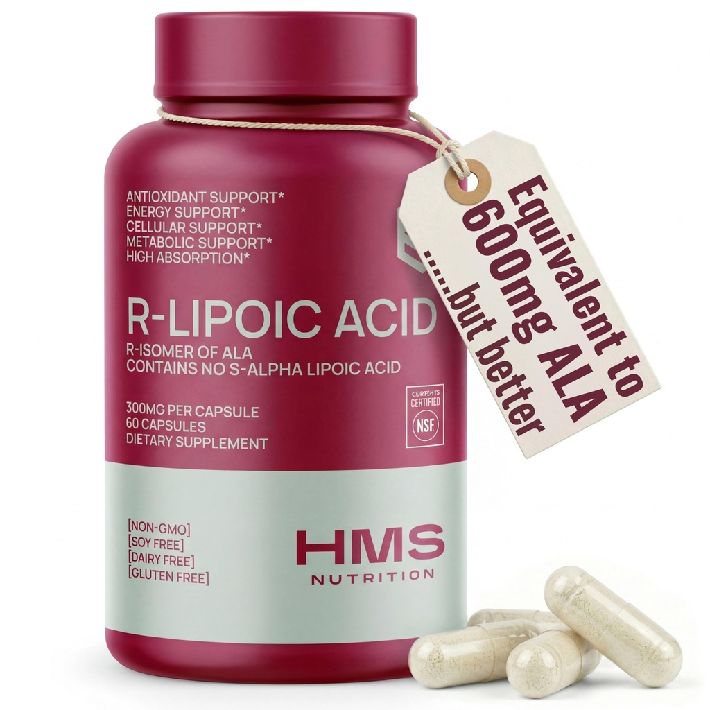 Stabilisert R-Lipoic Acid 300mg Per Serving, R Alpha Lipoic Acid ALA Supplement Antioksidant for Nerve, Energi og Metabolisme Støtte, NSF sertifiserte kosttilskudd, ikke-GMO & Vegan, 60 kapsler, 2 måneds forsyning