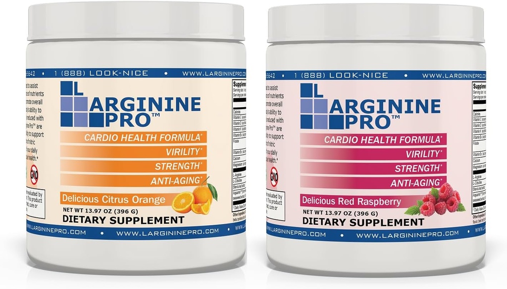 L-ARGININE PRO ® 5.500mg L-Arginine Plus L-Citrulline 1.100mg Oransje og bringebær pulver drikk blanding supplement for økt nitrogenoksid produksjon