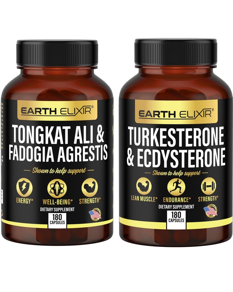 Jord Elixir Fadogia Agrestis 600 mg og Tongkat Ali 500mg + Turkesterone1000mg og Ecdysteron 1000mg Suppleringer (180 kapsler)