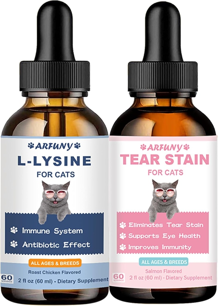 Lysin for katter og tear Stain Remover - Støtter normal visuel funksjon, tear Stain Elimination, kald relief - Katt Respirasjon og øyeinfeksjonsbehandling for rennende nese og vannige øyne
