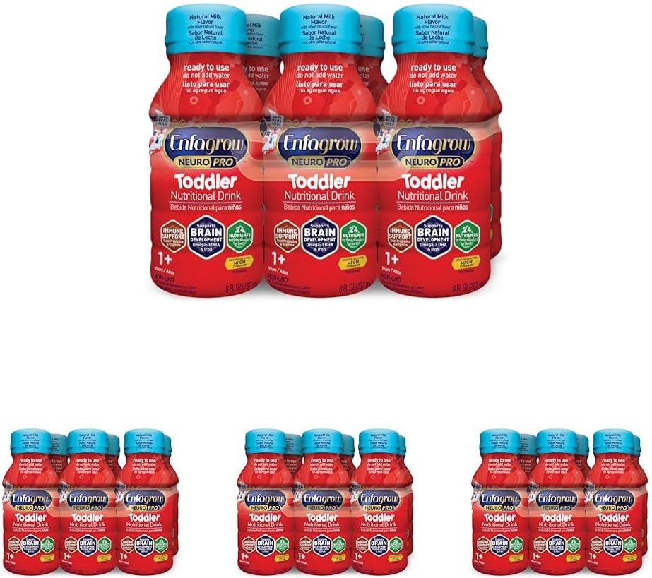 Enfagrow NeuroPro Toddler ernæringsmessig drikk 8 fl. oz. Klar til å bruke (6 flasker) Prebiotika for immunstøtte, DHA for hjerneutvikling, jern, ikke-GMO, Naturlig Melk Flavor (Toddler Next Step) Enfamil