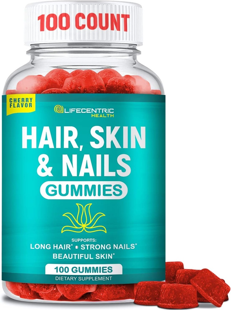 Håret Hud og negler Gummier med høy potens Biotin 5000mcg | Tastige hårvitaminer for kvinner menn og barn | Glutenfri hår Nail og hudvitaminer Plus Biotin Gummier for hårvekst