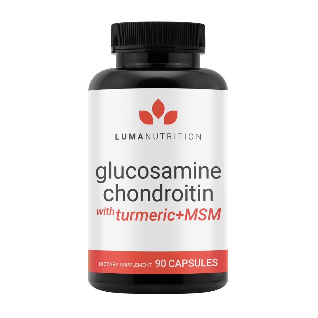 Luma Nutrition Glucosamine Chondroitin MSM - Turmeric, Boswellia - Premium Supplement - for menn og kvinner - Joint Supplement - 90 Kapsler