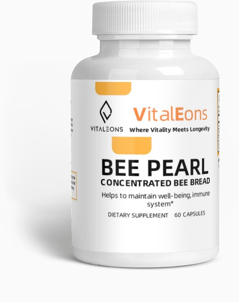 Bee Pollen Suppelment - Bee Pollen, Propolis, og Royal Jelly - Vitaleons Bee Pearl - Hver perle har vitaminer, mikroeler, polyfenoler og antioksidanter (vegetarianere, 60 kapsler)