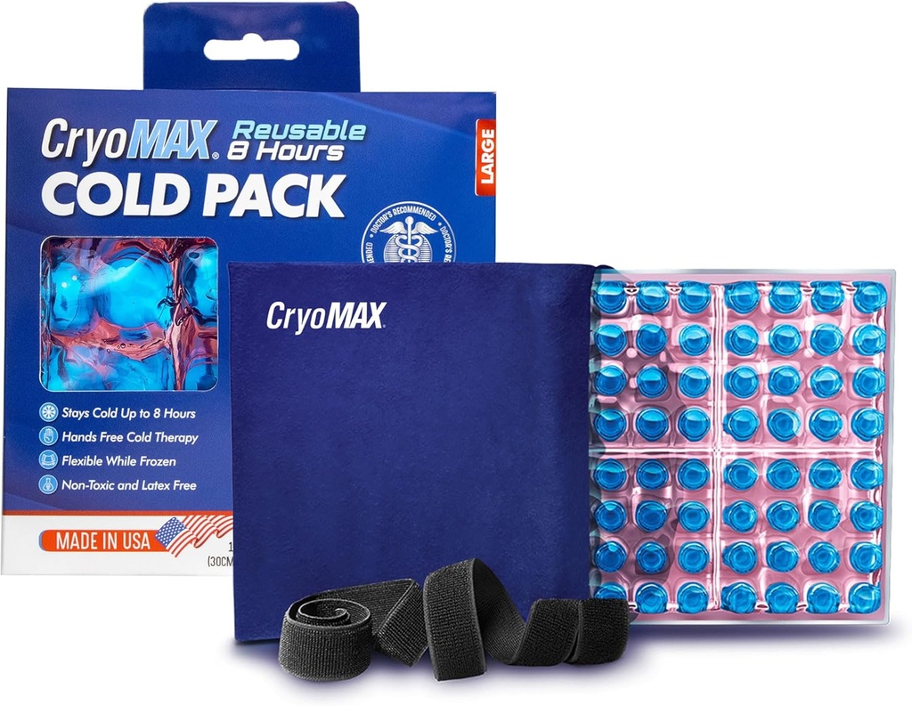 CryomAX kald pakke, reusable, lateks gratis, 8 timers kald terapi, stor, 12" x 12" (1 greve)
