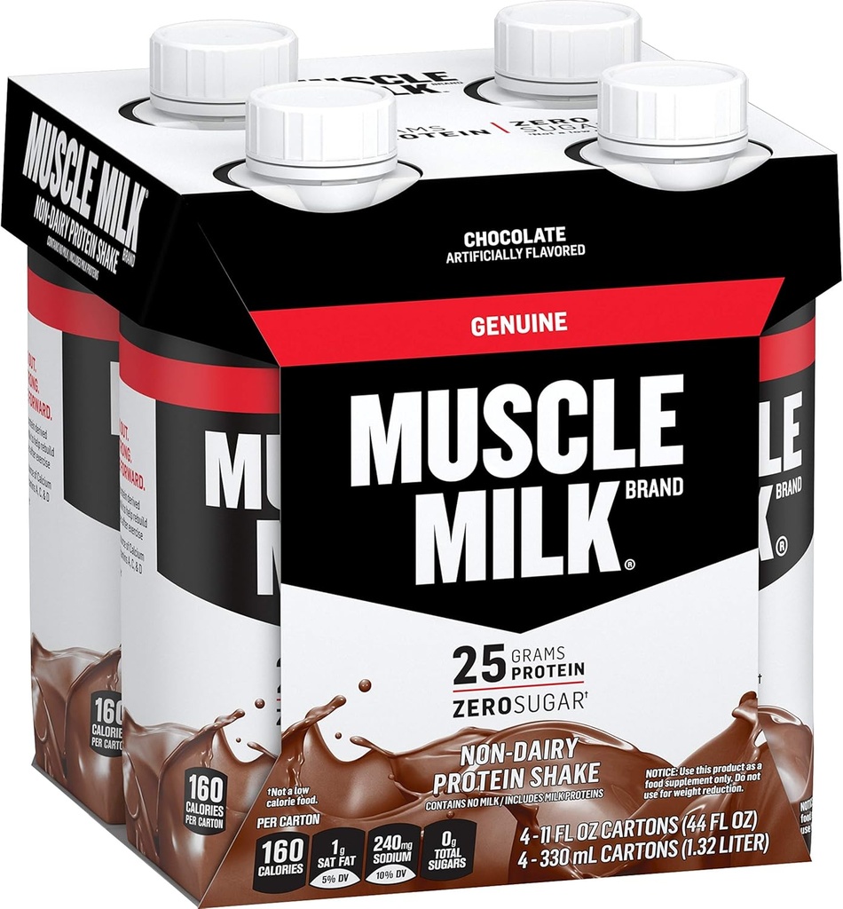 Muskelmelk Ekte proteinshake, sjokolade, 25g protein, 11 Fl Oz (pakke med 4)