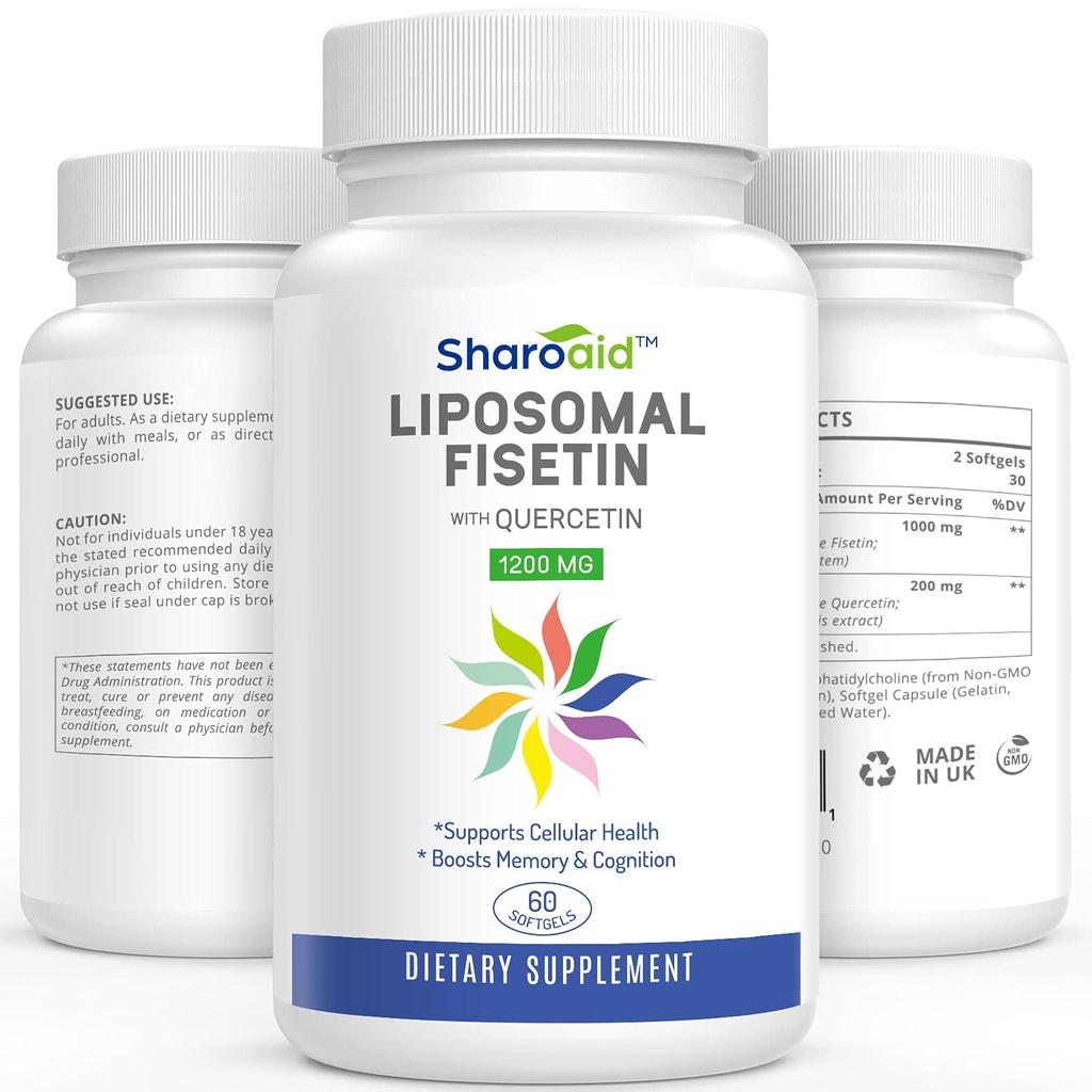 Liposomal Fisetin med Quercetin Supplementer 1200 mg per servering, høy absorpsjon Polyfenoler Antioksidanter for kvinner,Men,Non-GMO, Glutenfri,1 flaske-60 Softgels