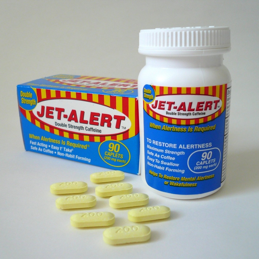 Jet Alert Dobbel styrke Alarmness Aid Caplets, 200 mg-90 Ct verdipakker (4)