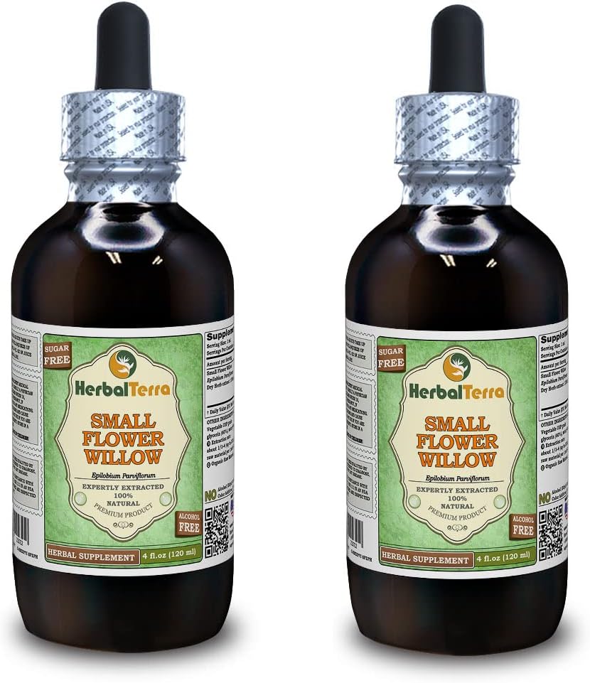 Lille Blomst Willow (Epilobium parviflorum) Glyceritt, tørket Herb alkoholfri flytende ekstrakt (Brandnavn: HerbalTerra, stolt laget i USA) 2x4 fl.oz (2x120 ml)