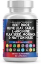 Ren Nutraceuticals Beet Root Capsules Olive Leaf Nattokinase hvitløk Ekstrakt L-Arginine Omega 3 Rød Yeast Rice Hibiscus Danshen - Sunn støtte Supplement - 90 Ct