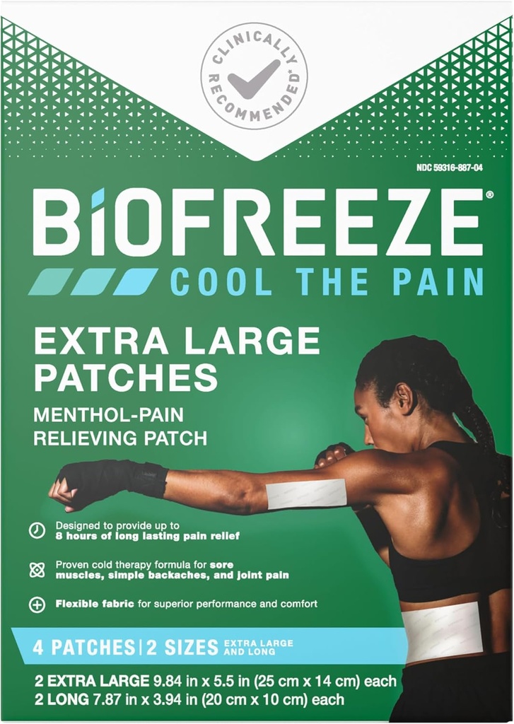Biofreeze Overnatting XL smerte relief lapper, ledbetennelse smerte lempelse, kne & nedre rygg smerte relief patch, sur muskel relief, hals smerte relief, FSA kvalifisert, 4 Biofreeze Menthol lapper