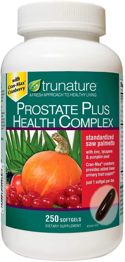 TruNature Prostate Plus Health Complex - så Palmetto med sink, Lycopen, Pumpkin Seed - 250 Softgels