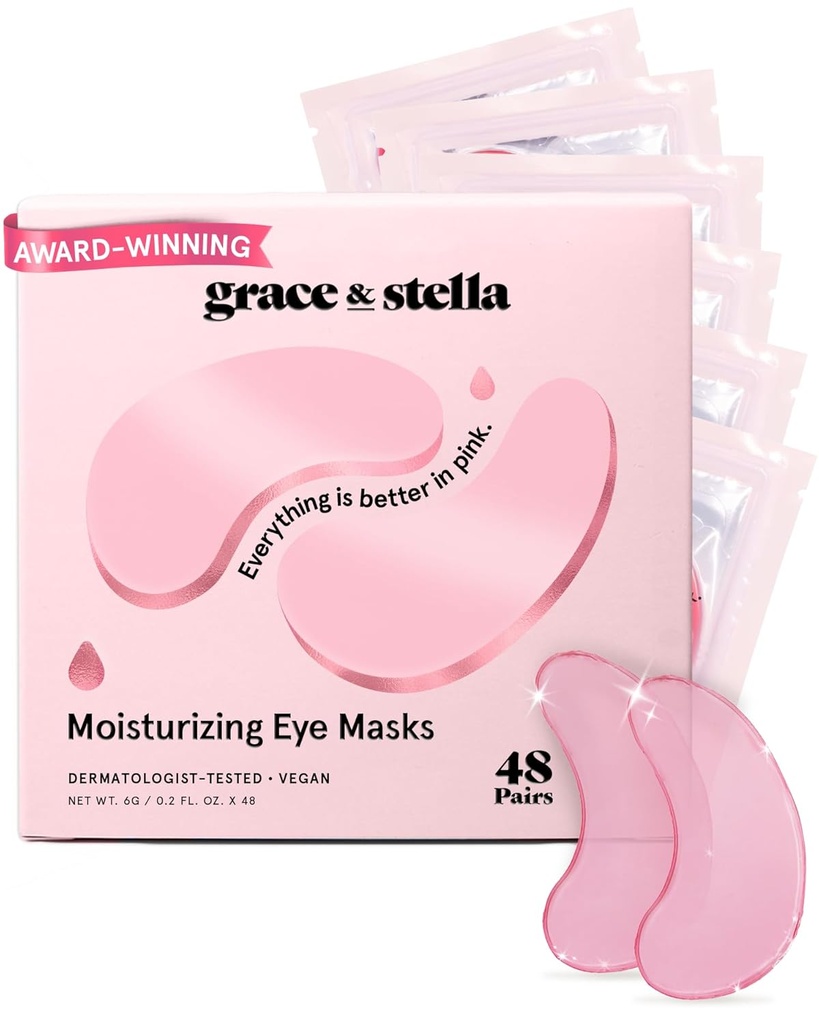 grace & stella Award Vinn under øyemaske - Redusere mørke sirkler, Puffy Øye, Underøynevesker, Wrinkles - Gel Under Øyelapper - Gaver til Kjæreste - Vegansk Cruelty-Free Selvpleie (48 Par, Pink)