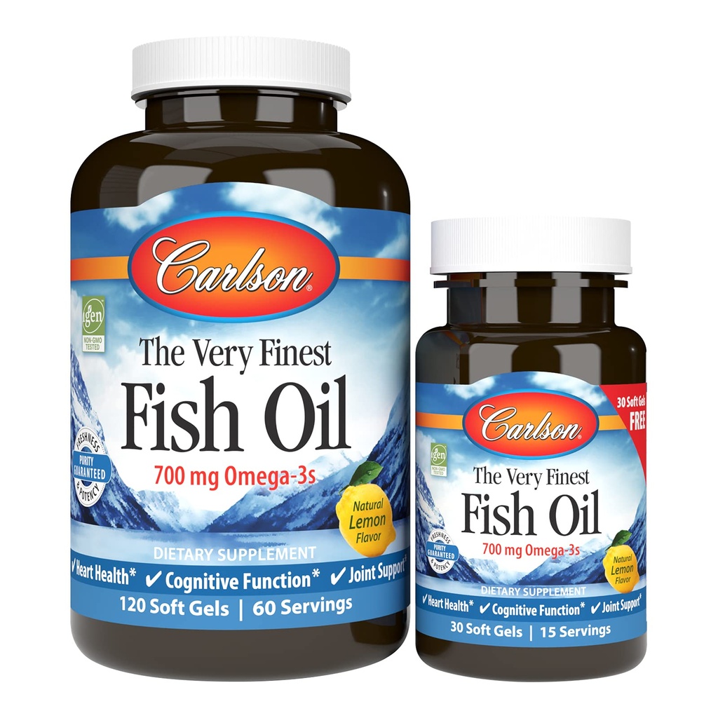 Carlson - Den aller fineste fiskoljen, 700 mg Omega-3s, norsk, Sustainly Sourced, Lemon, 150 greve
