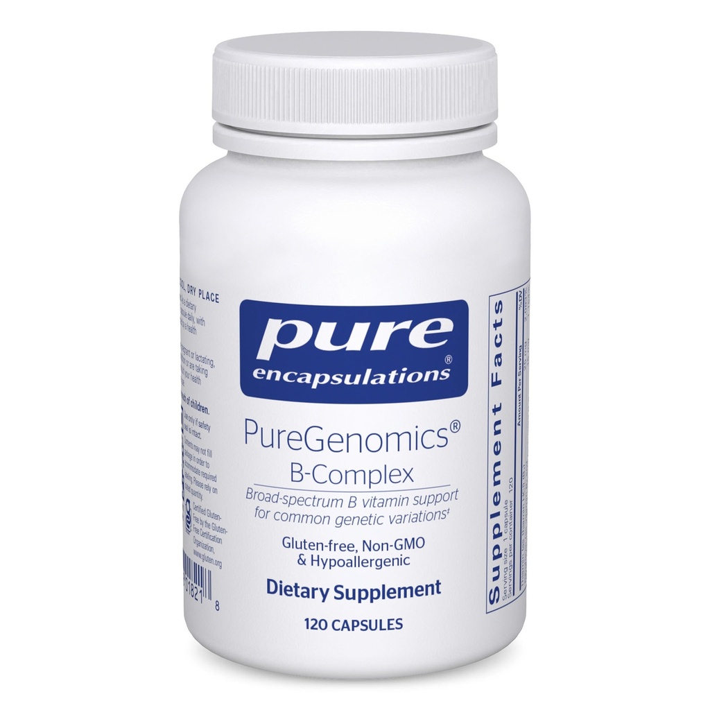Pure Enkapslinger PureGenomics B-Complex - bredspektrum B vitamin støtte for genetisk uttrykk, cellefunksjon, hormonproduksjon og energimetabolisme * - med vitamin B12 & B6-120 kapsler
