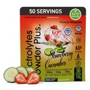 Electrolytes Powder Plus (50 Serveringer), 0 Calorie Keto, 0 Sukker, Ingen Maltodextrin, 1000 mg Kalium, 120 mg Kalsium, 120 mg Magnesium, Hydration pulver (50 Serveringer, Jordbær Cucumber)