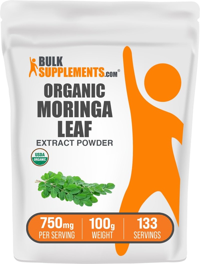 BulkSupplements.com Organic Moringa Extract Powder - Superfood Supplement, fra Moringa Oleifera - Vegansk & Glutenfri, 750 mg per servering, 100g (3.5 oz) (Pack of 1)