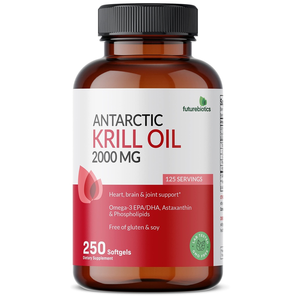 Futurebiotika Antarctic Krill Oil 2000mg med Astaxanthin, Omega-3s EPA, DHA og Fosfolipider - 100% ren premium krillolje tungmetall testet, ikke GMO - 250 Softgels