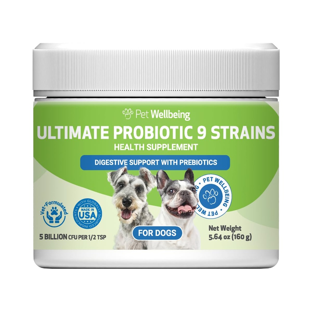 Kjæledyr velvære - Ultimate Probiotic 9 Strains for katter og hunder - Naturlig støtte for Digestion og Urin Tract Helse 160 Grams.
