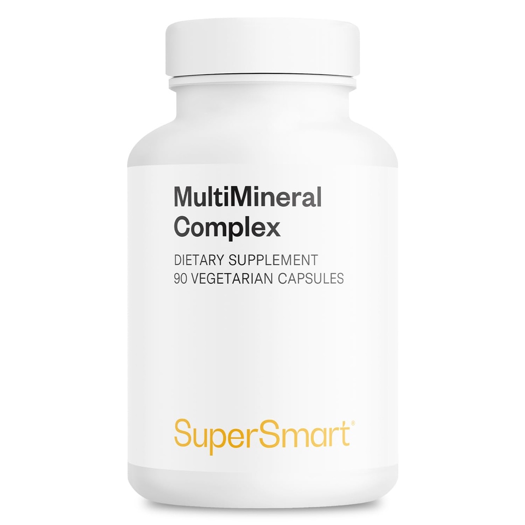 SuperSmart - Multimineral Complex Supplement (Full Spectrum) - med magnesium, sink, bor, kalsium, kromium, selenium, jodin, kalium | Ikke-GMO og glutenfri - 90 vegetariske kapsler