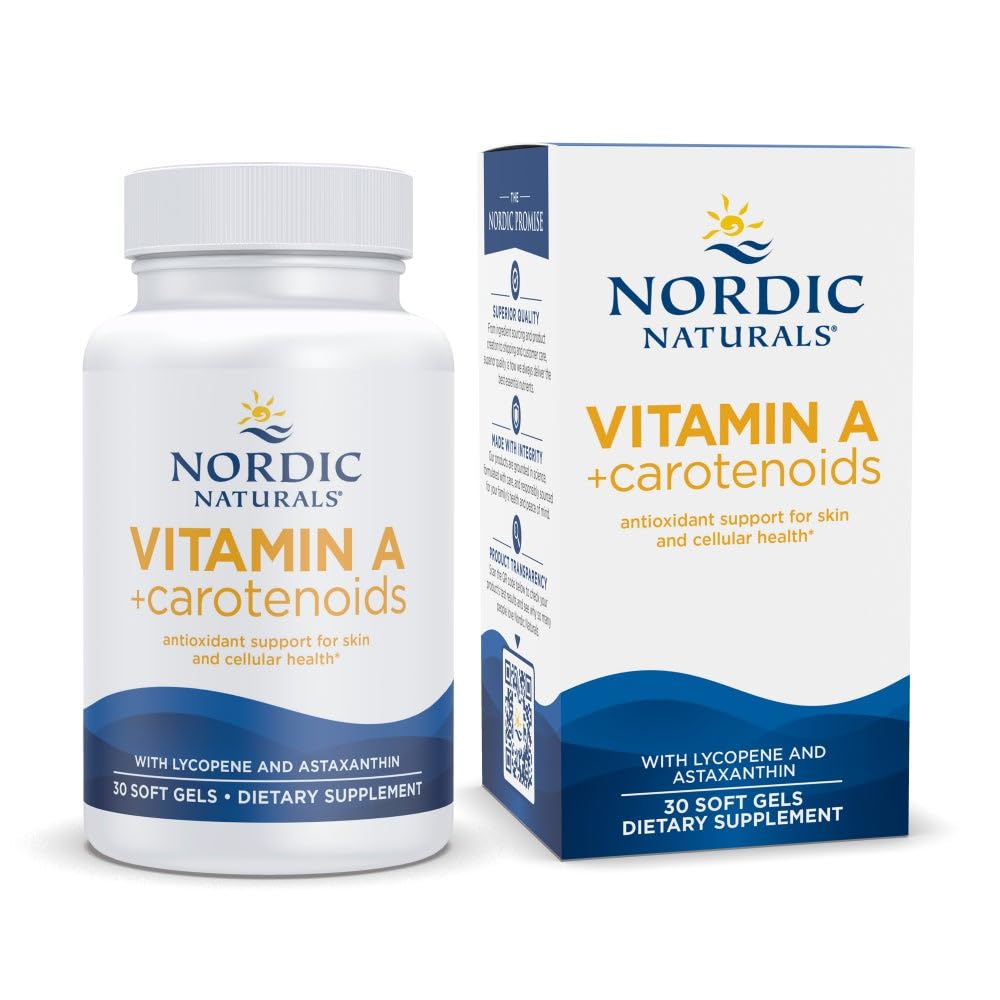 Nordic Naturals A + Carotenoids, Unflavored - 30 Soft Gels - Lycopen & Astaxanthin - Støtter hud, cellulær helse - Non-GMO - 30 Services