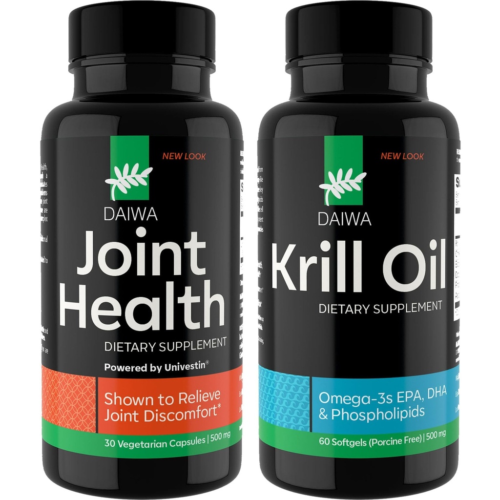 Daiwa Joint og Krill Olje Supplement Pack - Omega 3 Krill oljekapsler med herbal blanding, 2-i-1 Formula
