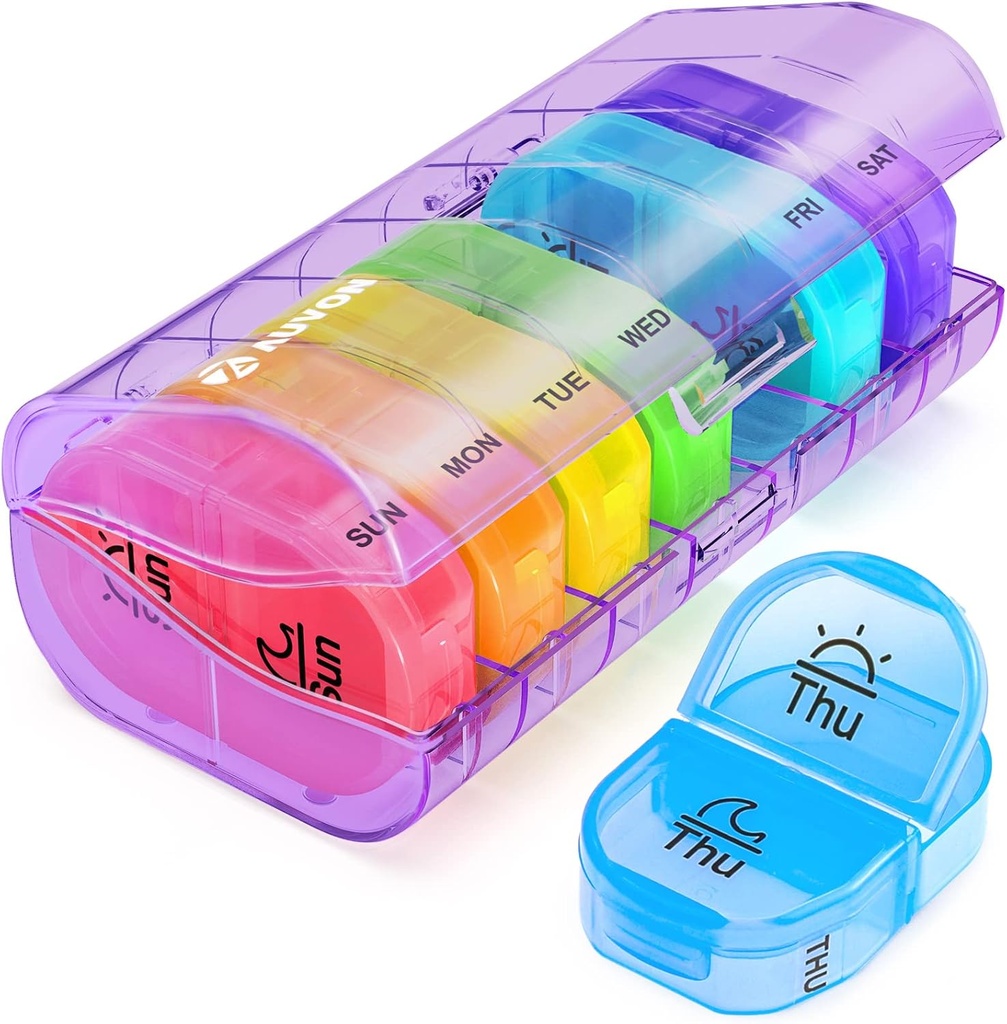 AUVON Pill Box 2 ganger om dagen, ukentlig Pill Organizer AM PM med 7 daglige Pocket tilfelle å holde vitamin, medisin, medisin, og Supplement