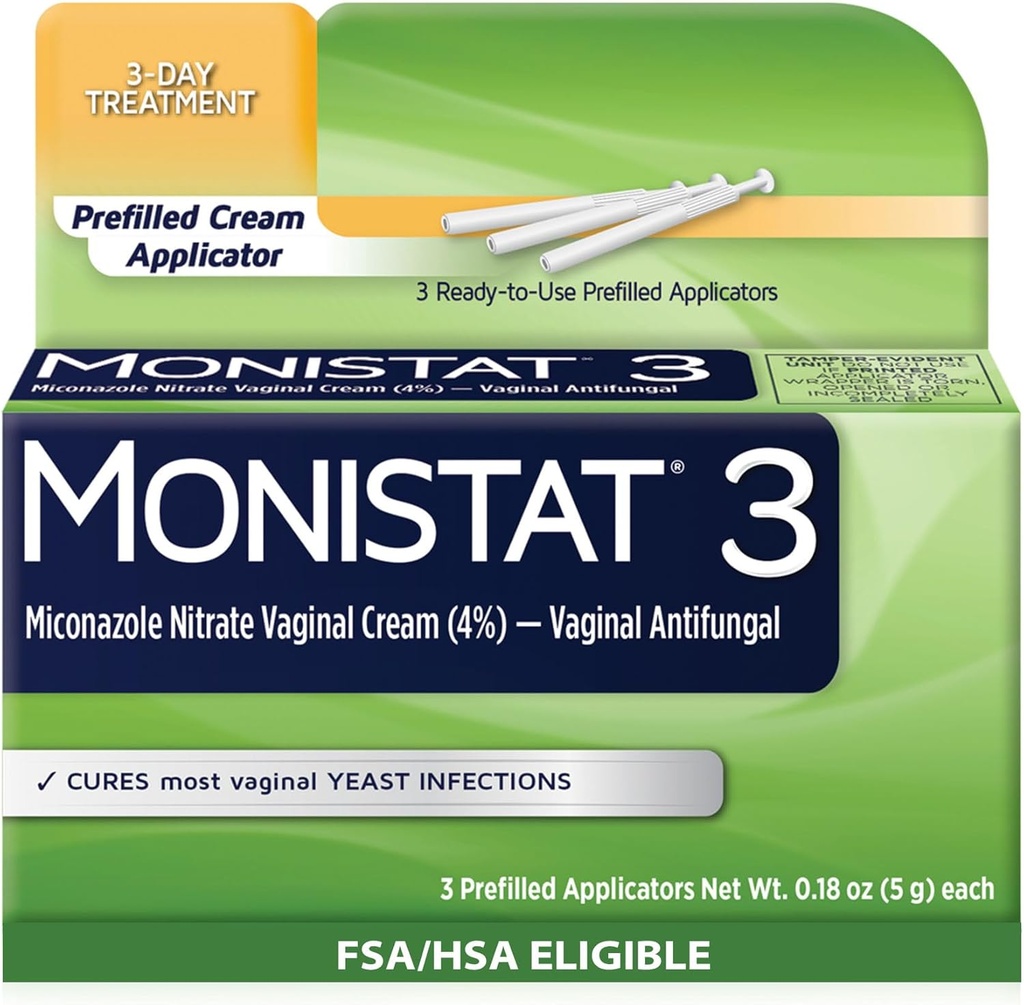 Monistat 3-dagers infeksjonsbehandling for kvinner, 3 Miconazole pre-fyldede kremapplikasjoner, 1 pakke