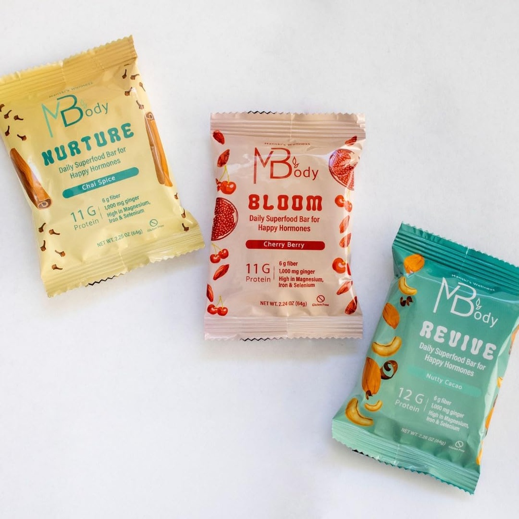 Happy Hormone Bars l Proteinsyklus Syncing Bars med organisk Ginger l fremmer hormonbalanse l støtter fruktbarhet, Egg kvalitet, PMS & Sperm helse (28 pakke, syklus Sync Stack (5 chai krydder, 9 kirsebær berry, 14 nøttekakao)))