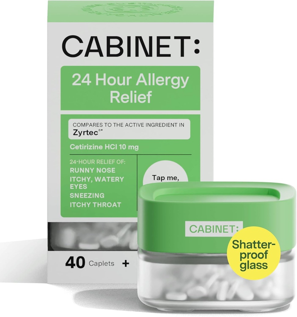 Cabinet: hele dagen Allergy Relief Cetirizine 10 mg for ikke-Drowsy Relief fra vanlige Allergi symptomer (påfyllbare glass Jar)