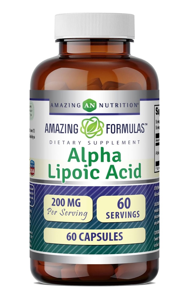 Amazing Formula Alpha Lipoic Acid | 200 Mg Supplement | Kapsler | Ikke-GMO | Glutenfri | laget i USA (1 pakke, 60)