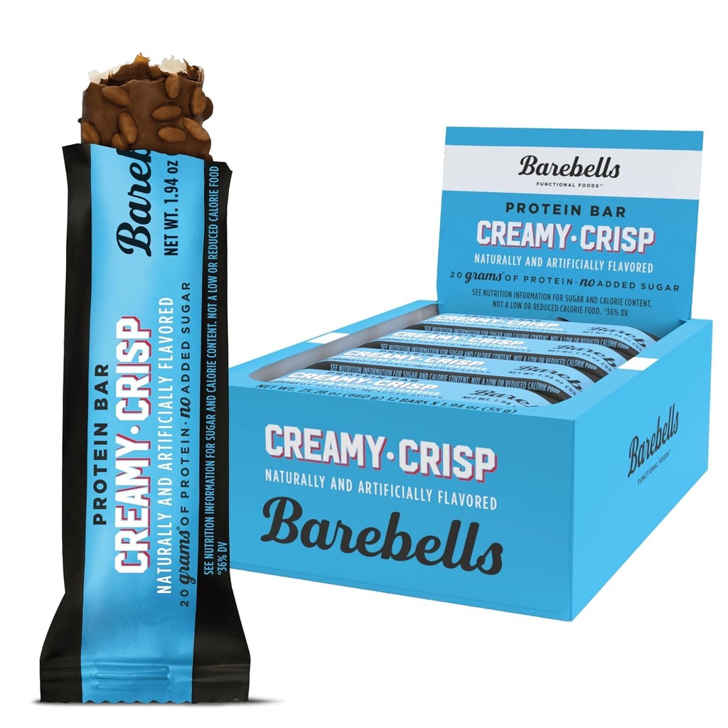 Barebells Protein Bars Kremet Crisp - 12 greve, 20g høyproteinbehandling - Sjokolade ernæringsbar med 1g Total Sukker - On-The-Go Frokost eller post-Workout Snack