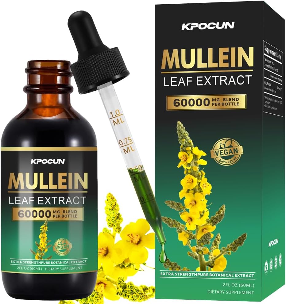 Mullein Drops for Lungs - Lung Cleanse - Leaf Extract - Herbal Supplements - Kraftig Mullein for immunstøtte, Detox & Respiratory Support - 2 fl oz