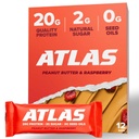 Atlas Protein Bar, 20g Protein, 1g Sukker, Rene ingredienser, Glutenfri (Peanut Butter Raspberry, 12 Count (Pack of 1))