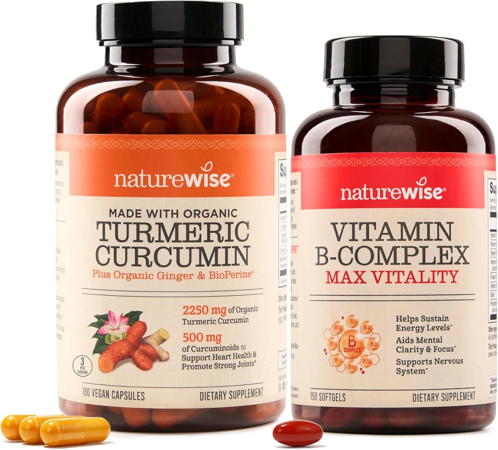 NatureWise Curcumin Turmeric 2250mg & Vitamin B-kompleks for kvinner og menn - 150 Softgels Cellular Energy Mental Clarity Support