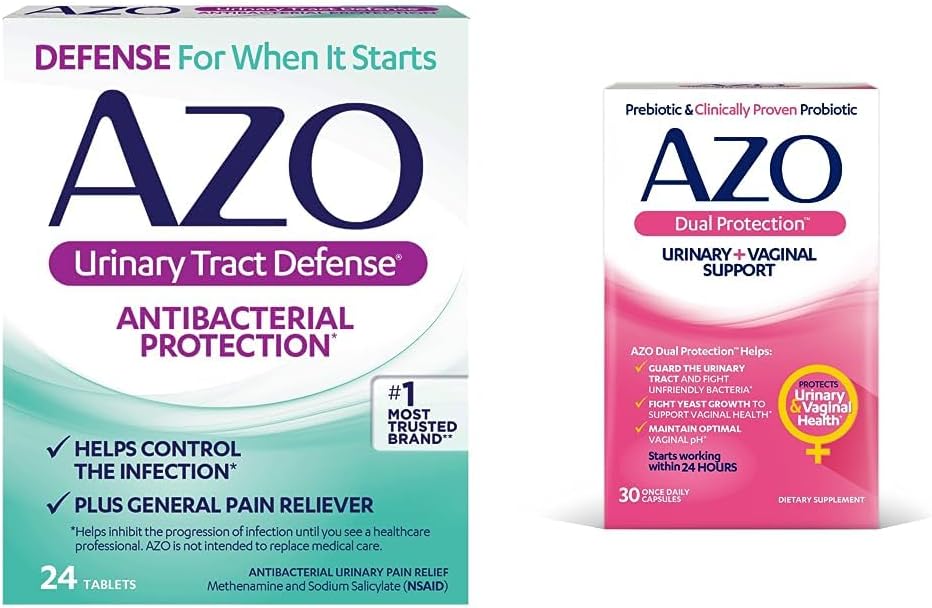 AZO Urin Tract Defense Antibakterial Protection, hjelper med å kontrollere en UTI til du kan se en lege 24 greve + Dual Protection, Urin + Vaginal Support*, Prebiotic Plus Probiotic, 30 greve