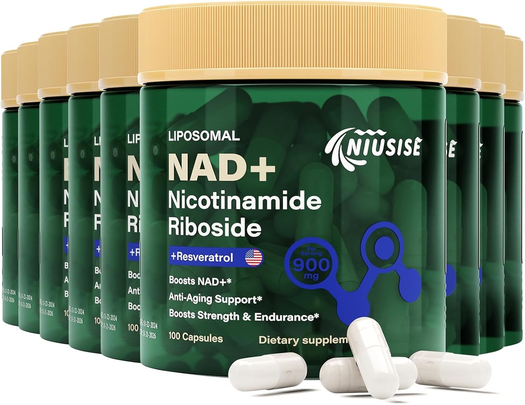 NAD Supplement, NAD Nicotinamid Riboside 900 Mg for menn og kvinner, Liposomal NAD+ Supplement med Nicotinamid Riboside, Resveratrol & Quercetin, energi, Boost NAD +, 900 kapsler